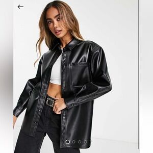 Miss selfridge faux leather oversized shirt